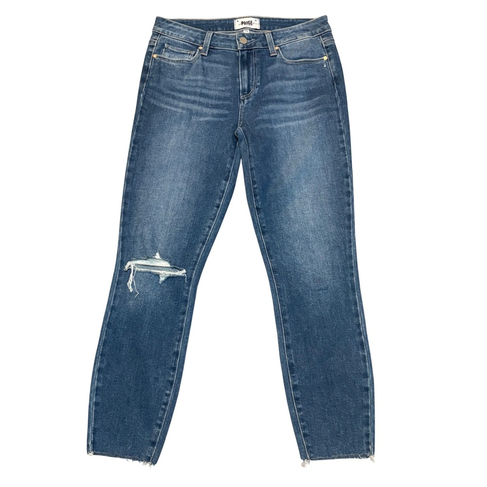 Paige Verdugo Crop Ripped Raw Hem Jeans NWT Medium Wash Sojourn‎ Size 28